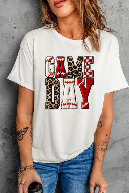 White GAME DAY Leopard Accent Graphic Tee