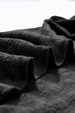 Black Solid Color Textured Batwing Sleeve Tee