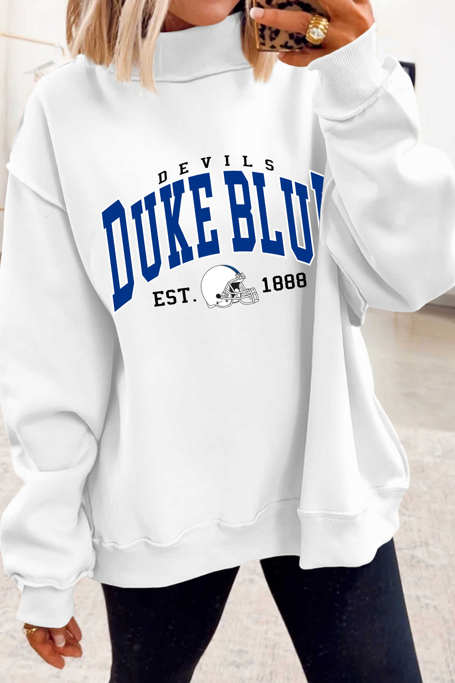 White DUKE BLUE/ BLUE DEVILS Reversible Printed Mock Neck Sweatshirt