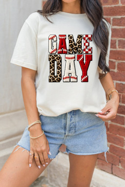 White GAME DAY Leopard Accent Graphic Tee
