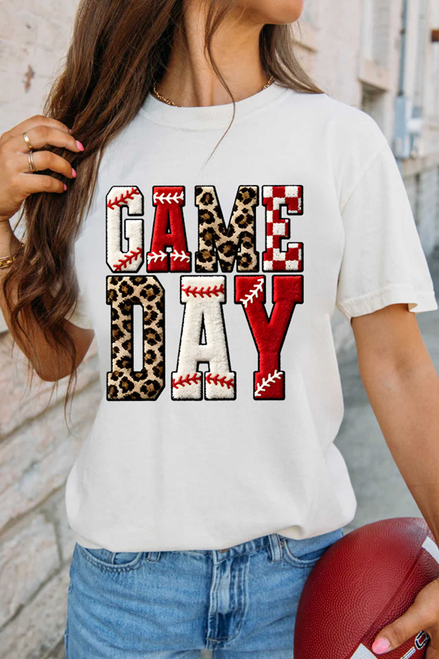 White GAME DAY Leopard Accent Graphic Tee