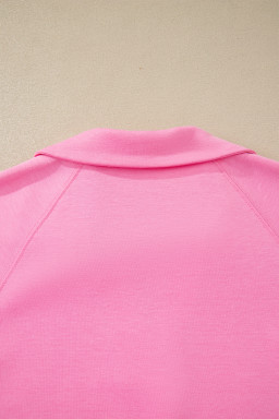 Bonbon Collared V Neck Tee Drawstring Elastic Waist Shorts 2pcs Outfit