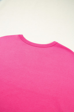 Rose Red Vibrant Striped Detail Athleisure 2pcs Short Set