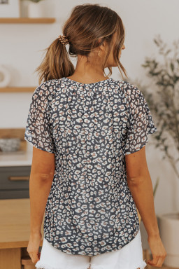 Black Flutter Sleeve V Neck Floral Summer Blouse