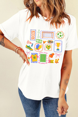 White Preppy Soccer Doodle Tee