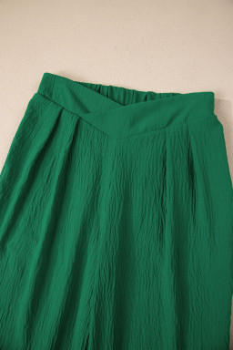 Evergreen Solid Color Textured Crossed Waist Loose Pants
