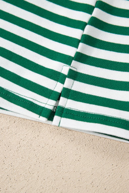 Green Stripe Boxy Tee Drawstring Elastic Waist Plus Size Short Set