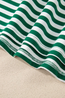 Green Stripe Boxy Tee Drawstring Elastic Waist Plus Size Short Set