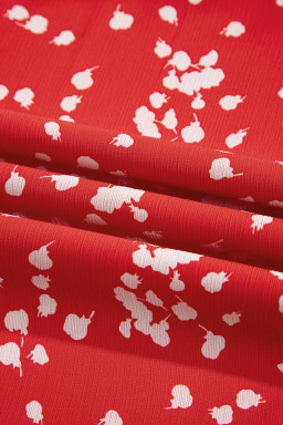 Red Polka Dot Print Frilly Smocked Neck Short Sleeve Blouse