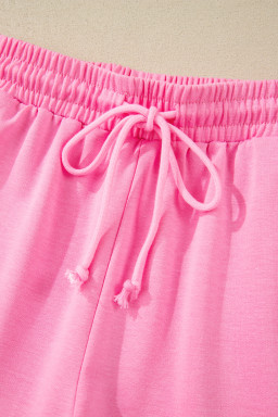 Bonbon Collared V Neck Tee Drawstring Elastic Waist Shorts 2pcs Outfit