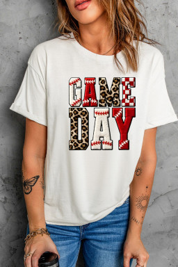 White GAME DAY Leopard Accent Graphic Tee
