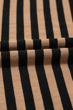 Brown Stripe Square Neck Shirred Wide Leg Jumpsuit