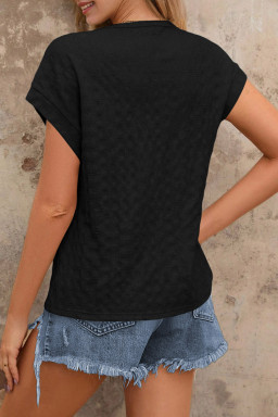Black Solid Color Textured Batwing Sleeve Tee