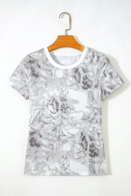 Gray Abstract Woodland Print Slim Fitted T Shirt