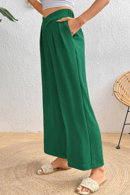 Evergreen Solid Color Textured Crossed Waist Loose Pants
