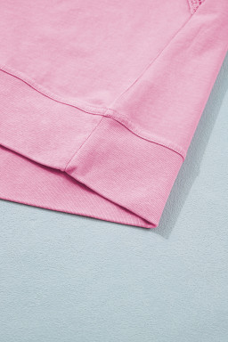 Pink Raw Cut Notched Neck Lace Patchwork Detail Mineral Wash Tee