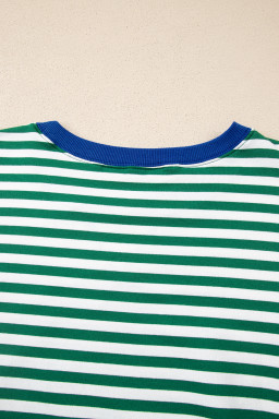 Green Stripe Boxy Tee Drawstring Elastic Waist Plus Size Short Set