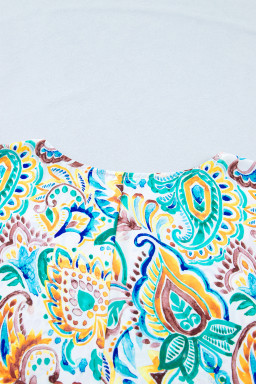 Green Boho Paisley Floral Printed Puff Sleeve Blouse