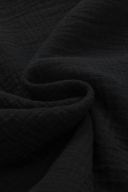 Black Crinkled Cotton Gauze Ruffle Sleeve Blouse