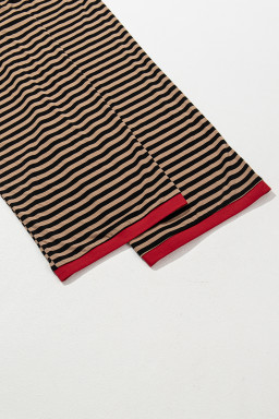 Brown Stripe Square Neck Shirred Wide Leg Jumpsuit