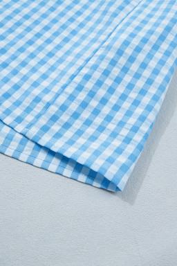 Sky Blue Knot Back Ruffled Short Sleeve Gingham Maxi Dress