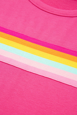 Rose Red Vibrant Striped Detail Athleisure 2pcs Short Set