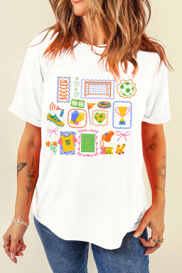 White Preppy Soccer Doodle Tee
