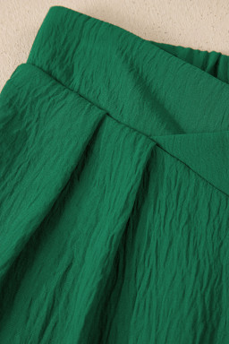 Evergreen Solid Color Textured Crossed Waist Loose Pants