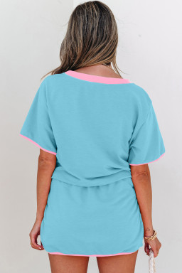 Turquoise Color Block Trim MAMA Game Day Athleisure Skirt Set