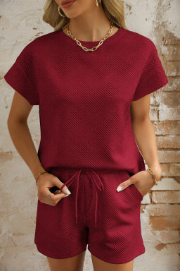 Red Dahlia Textured Short Sleeve Top and Shorts Set