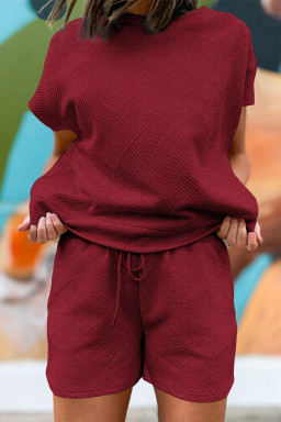 Red Dahlia Textured Short Sleeve Top and Shorts Set