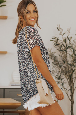 Black Flutter Sleeve V Neck Floral Summer Blouse