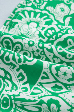 Green Flirty Floral Smocked V Neck Blouse