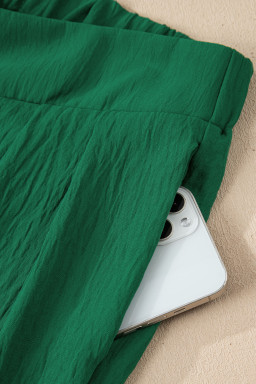 Evergreen Solid Color Textured Crossed Waist Loose Pants
