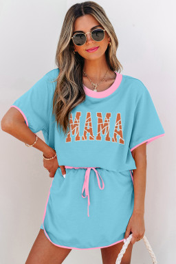 Turquoise Color Block Trim MAMA Game Day Athleisure Skirt Set
