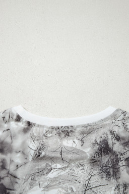 Gray Abstract Woodland Print Slim Fitted T Shirt