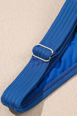 Sky Blue Ribbed Knit Crossed Detail Tank Skort 2pcs Swimsuit