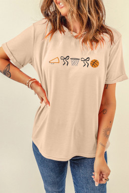 Khaki Baseball Seam Fashion Embroidered Graphic Tee