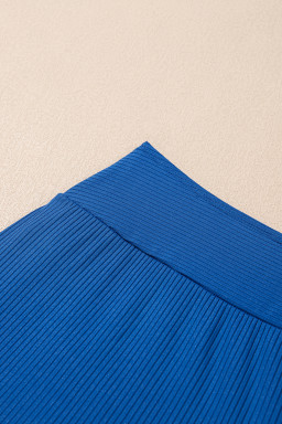Sky Blue Ribbed Knit Crossed Detail Tank Skort 2pcs Swimsuit