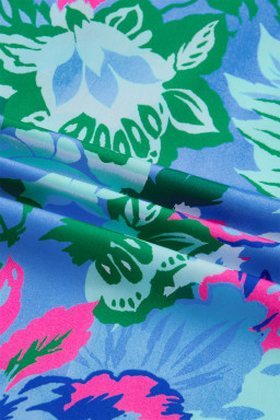 Sky Blue Floral Print V Neck Half Sleeve Blouse