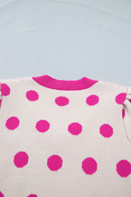 Pink Polka Dot Puff Short Sleeve Sweater Top