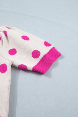 Pink Polka Dot Puff Short Sleeve Sweater Top