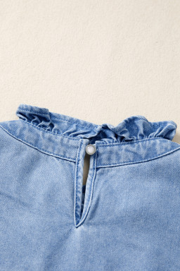 Beau Blue Frilled Collar Flutter Sleeve Denim Top