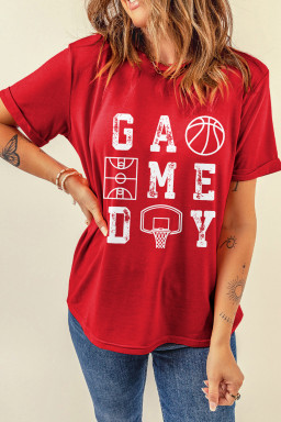 Red Game Day Basketball Distressed Print Tee