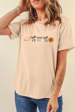 Khaki Baseball Seam Fashion Embroidered Graphic Tee