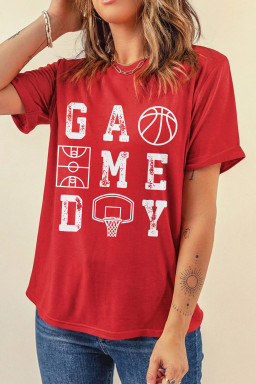 Red Game Day Basketball Distressed Print Tee