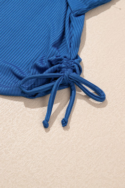 Sky Blue Ribbed Knit Crossed Detail Tank Skort 2pcs Swimsuit