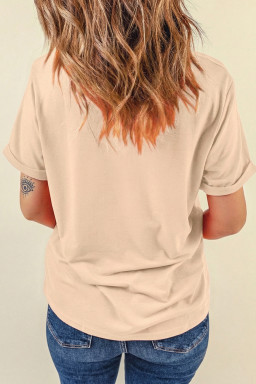 Khaki Baseball Seam Fashion Embroidered Graphic Tee
