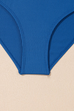 Sky Blue Ribbed Knit Crossed Detail Tank Skort 2pcs Swimsuit