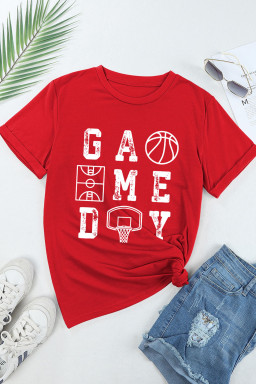 Red Game Day Basketball Distressed Print Tee